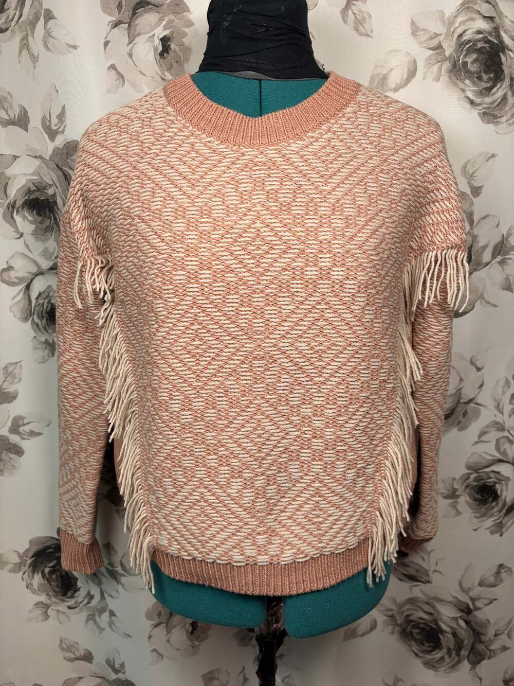 Madewell pink and cream boho western handwoven sweater size XS